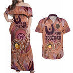 Fire Together NAIDOC 2024 Couples Matching Off Shoulder Maxi Dress and Hawaiian Shirt Indigenous Cultural Spirit
