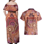Fire Together NAIDOC 2024 Couples Matching Off Shoulder Maxi Dress and Hawaiian Shirt Indigenous Cultural Spirit