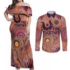 Fire Together NAIDOC 2024 Couples Matching Off Shoulder Maxi Dress and Long Sleeve Button Shirt Indigenous Cultural Spirit