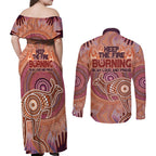 Fire Together NAIDOC 2024 Couples Matching Off Shoulder Maxi Dress and Long Sleeve Button Shirt Indigenous Cultural Spirit