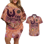 Fire Together NAIDOC 2024 Couples Matching Off Shoulder Short Dress and Hawaiian Shirt Indigenous Cultural Spirit