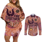 Fire Together NAIDOC 2024 Couples Matching Off Shoulder Short Dress and Long Sleeve Button Shirt Indigenous Cultural Spirit