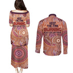 Fire Together NAIDOC 2024 Couples Matching Puletasi and Long Sleeve Button Shirt Indigenous Cultural Spirit