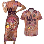 Fire Together NAIDOC 2024 Couples Matching Short Sleeve Bodycon Dress and Hawaiian Shirt Indigenous Cultural Spirit