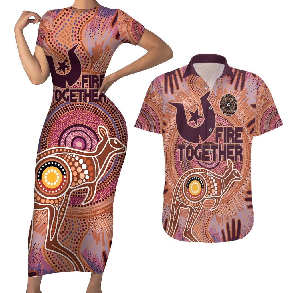 Fire Together NAIDOC 2024 Couples Matching Short Sleeve Bodycon Dress and Hawaiian Shirt Indigenous Cultural Spirit