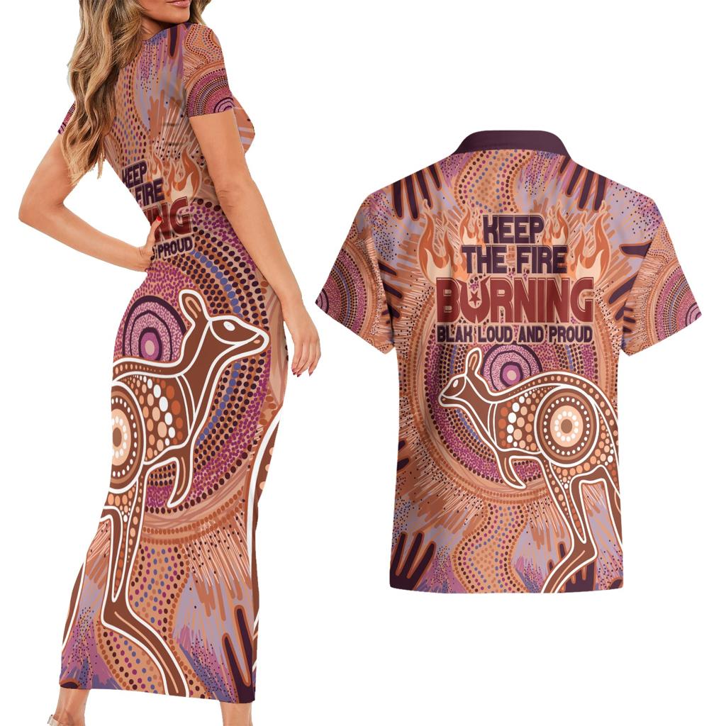 Fire Together NAIDOC 2024 Couples Matching Short Sleeve Bodycon Dress and Hawaiian Shirt Indigenous Cultural Spirit