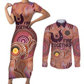 Fire Together NAIDOC 2024 Couples Matching Short Sleeve Bodycon Dress and Long Sleeve Button Shirt Indigenous Cultural Spirit