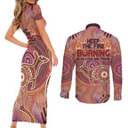 Fire Together NAIDOC 2024 Couples Matching Short Sleeve Bodycon Dress and Long Sleeve Button Shirt Indigenous Cultural Spirit