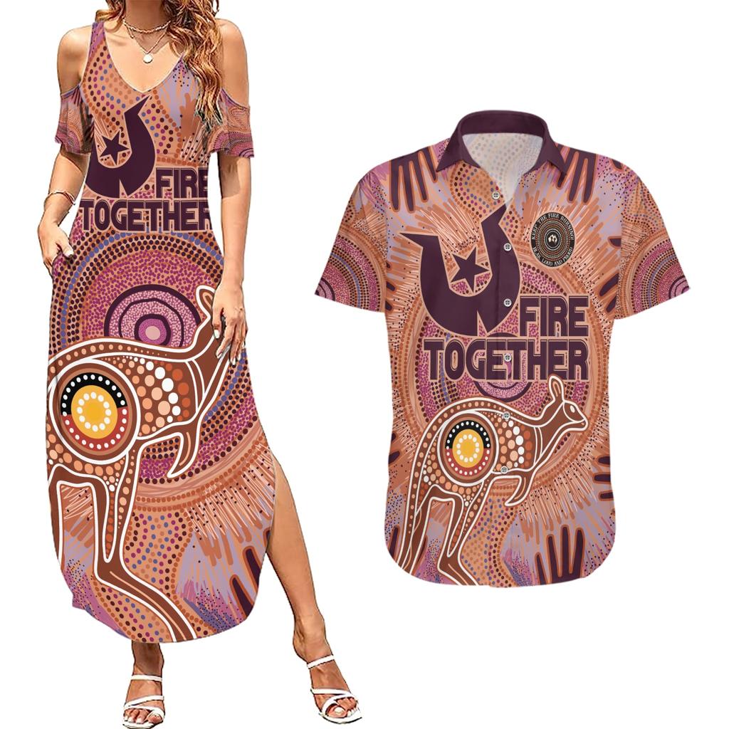 Fire Together NAIDOC 2024 Couples Matching Summer Maxi Dress and Hawaiian Shirt Indigenous Cultural Spirit