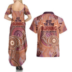 Fire Together NAIDOC 2024 Couples Matching Summer Maxi Dress and Hawaiian Shirt Indigenous Cultural Spirit