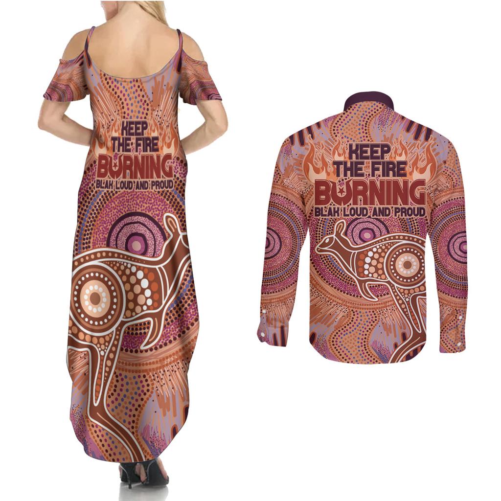 Fire Together NAIDOC 2024 Couples Matching Summer Maxi Dress and Long Sleeve Button Shirt Indigenous Cultural Spirit