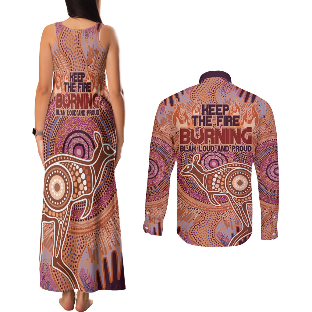 Fire Together NAIDOC 2024 Couples Matching Tank Maxi Dress and Long Sleeve Button Shirt Indigenous Cultural Spirit