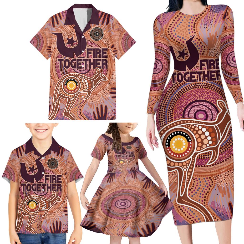 Fire Together NAIDOC 2024 Family Matching Long Sleeve Bodycon Dress and Hawaiian Shirt Indigenous Cultural Spirit