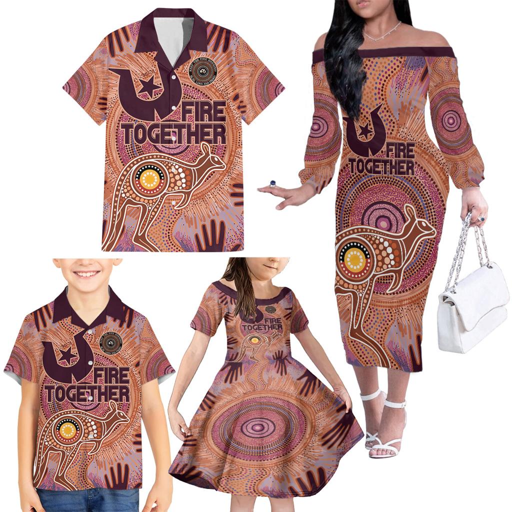 Fire Together NAIDOC 2024 Family Matching Off Shoulder Long Sleeve Dress and Hawaiian Shirt Indigenous Cultural Spirit