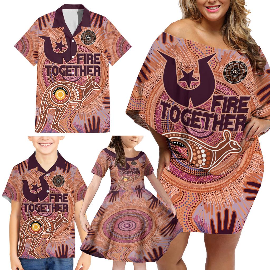 Fire Together NAIDOC 2024 Family Matching Off Shoulder Short Dress and Hawaiian Shirt Indigenous Cultural Spirit
