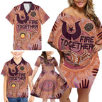 Fire Together NAIDOC 2024 Family Matching Off Shoulder Short Dress and Hawaiian Shirt Indigenous Cultural Spirit