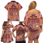 Fire Together NAIDOC 2024 Family Matching Off Shoulder Short Dress and Hawaiian Shirt Indigenous Cultural Spirit