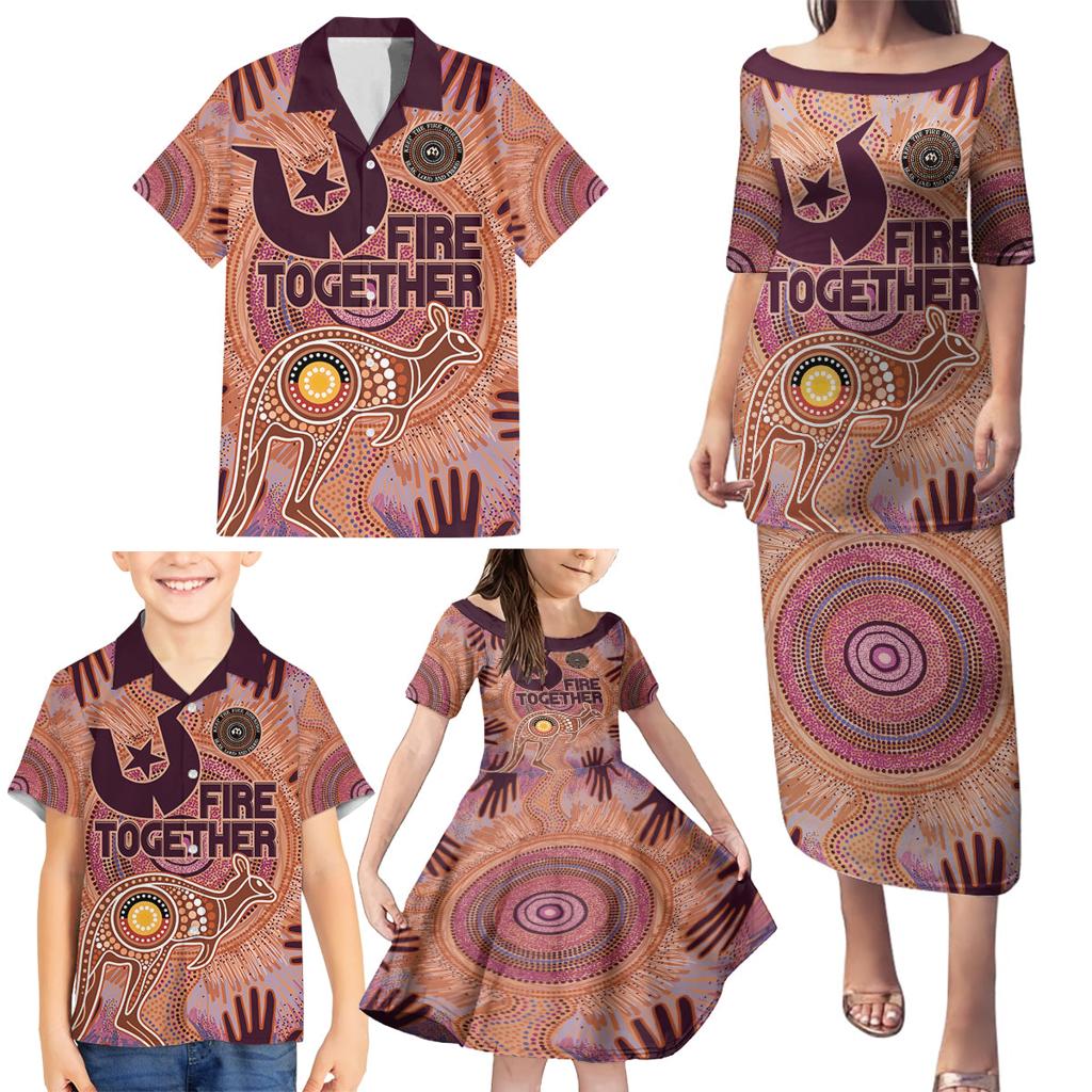 Fire Together NAIDOC 2024 Family Matching Puletasi and Hawaiian Shirt Indigenous Cultural Spirit