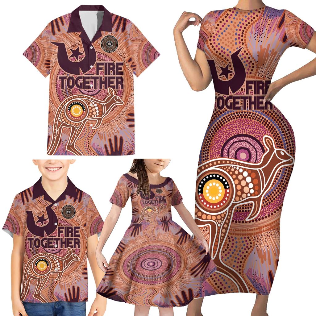 Fire Together NAIDOC 2024 Family Matching Short Sleeve Bodycon Dress and Hawaiian Shirt Indigenous Cultural Spirit