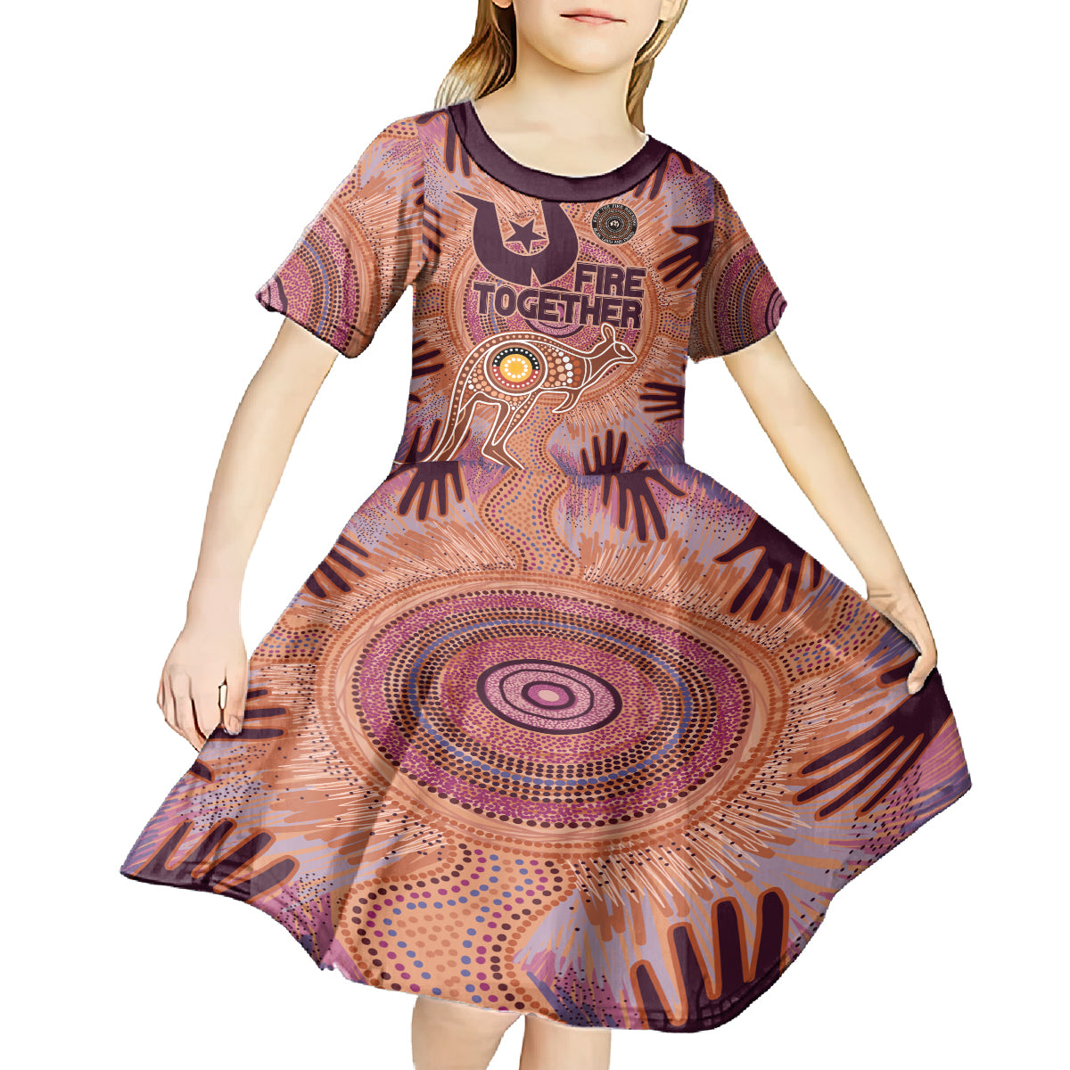 Fire Together NAIDOC 2024 Kid Short Sleeve Dress Indigenous Cultural Spirit