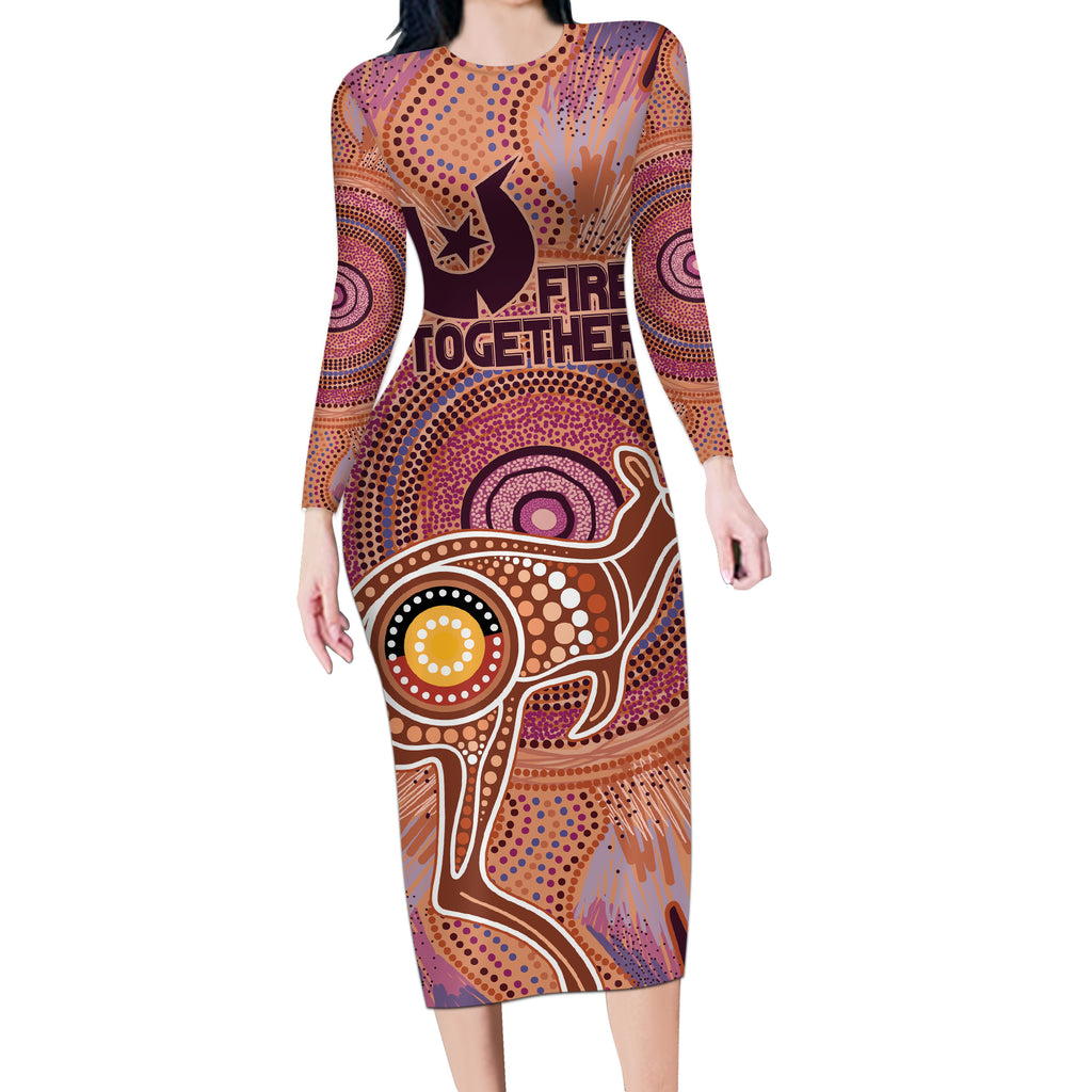 Fire Together NAIDOC 2024 Long Sleeve Bodycon Dress Indigenous Cultural Spirit