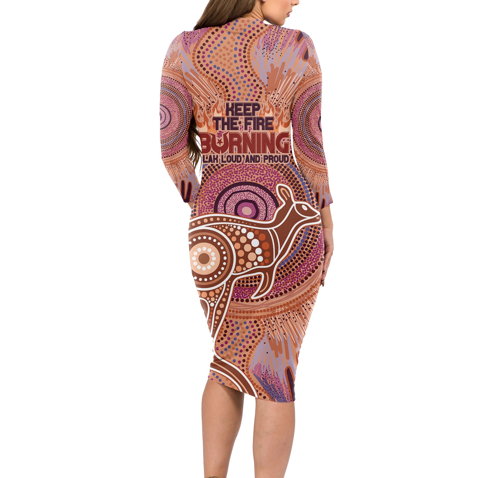 Fire Together NAIDOC 2024 Long Sleeve Bodycon Dress Indigenous Cultural Spirit