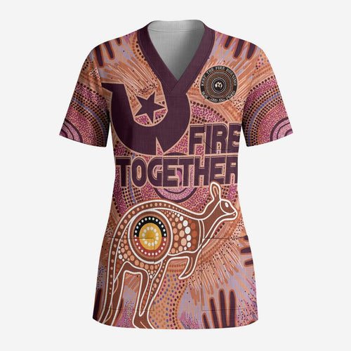 Fire Together NAIDOC 2024 Scrub Top Indigenous Cultural Spirit - Aussie Hoodie