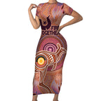 Fire Together NAIDOC 2024 Short Sleeve Bodycon Dress Indigenous Cultural Spirit