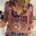 Fire Together NAIDOC 2024 Women Casual Shirt Indigenous Cultural Spirit