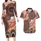 Generational Warriors NAIDOC 2024 Couples Matching Long Sleeve Bodycon Dress and Hawaiian Shirt Make a Fire Indigenous Cultural Spirit