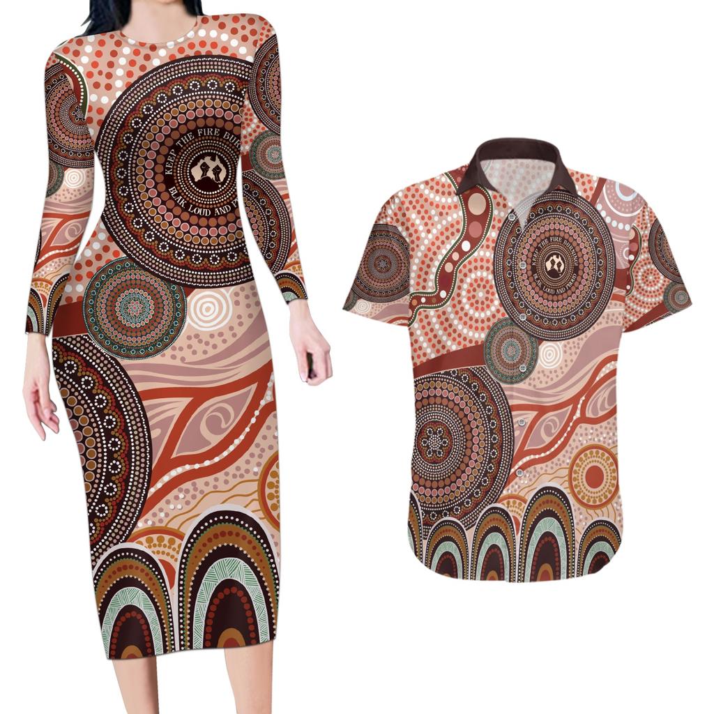 Generational Warriors NAIDOC 2024 Couples Matching Long Sleeve Bodycon Dress and Hawaiian Shirt Make a Fire Indigenous Cultural Spirit