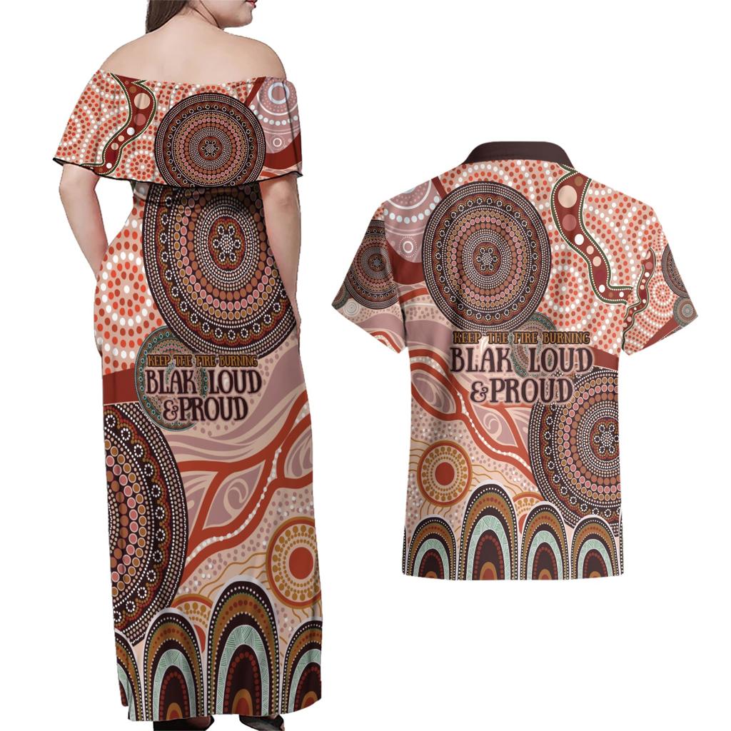 Generational Warriors NAIDOC 2024 Couples Matching Off Shoulder Maxi Dress and Hawaiian Shirt Make a Fire Indigenous Cultural Spirit