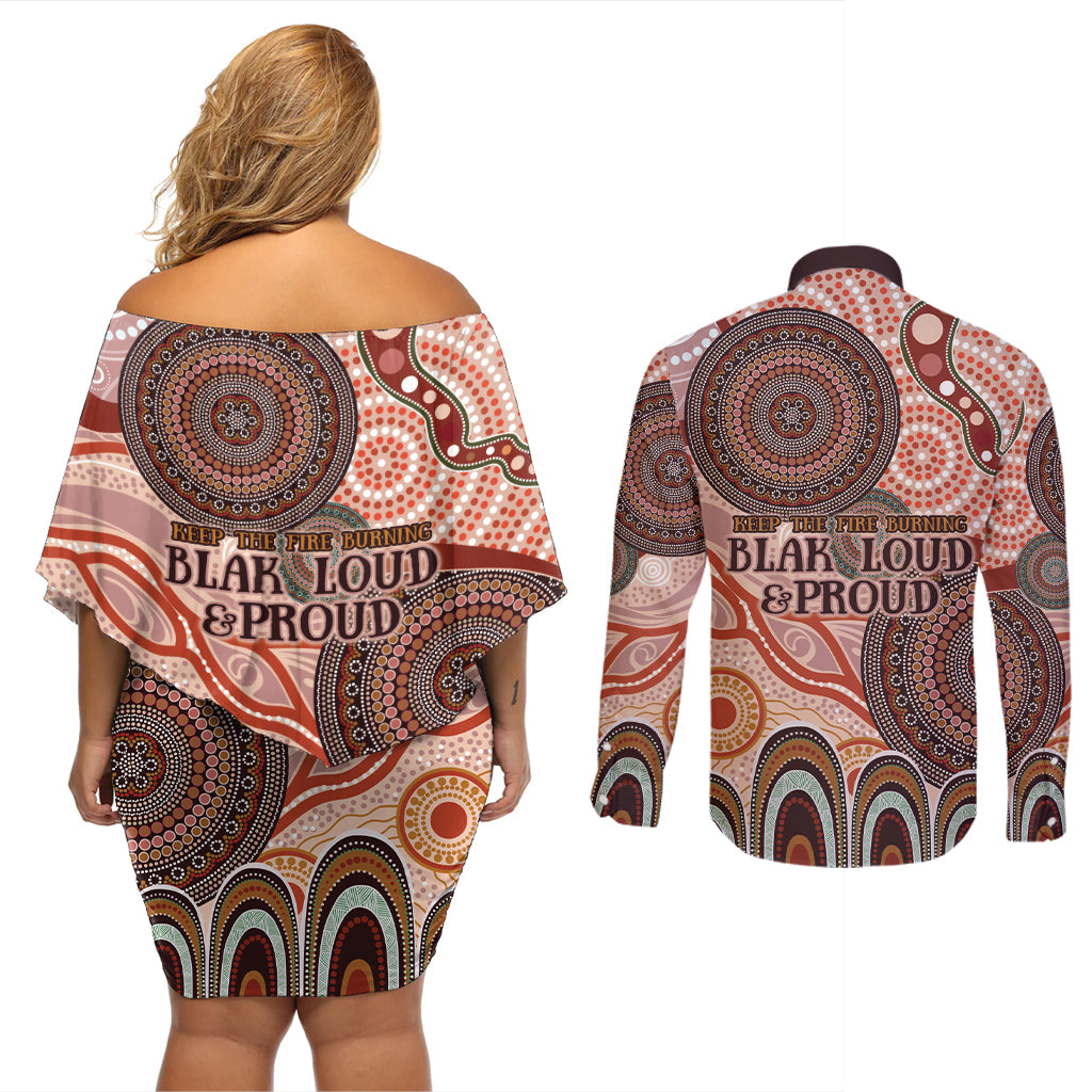 Generational Warriors NAIDOC 2024 Couples Matching Off Shoulder Short Dress and Long Sleeve Button Shirt Make a Fire Indigenous Cultural Spirit