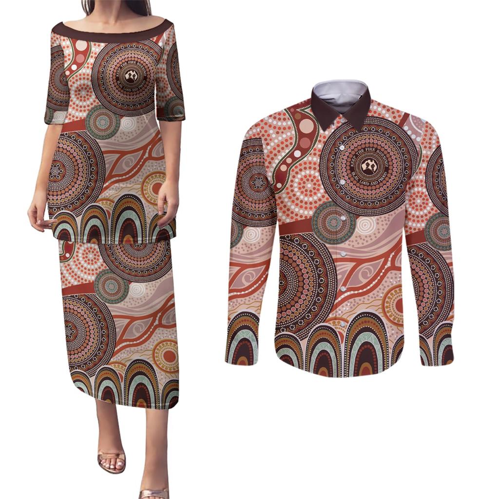 Generational Warriors NAIDOC 2024 Couples Matching Puletasi and Long Sleeve Button Shirt Make a Fire Indigenous Cultural Spirit