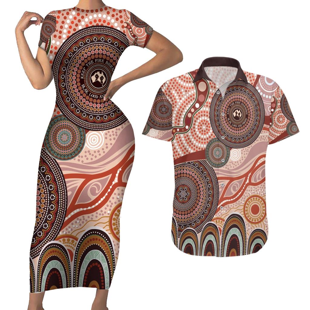 Generational Warriors NAIDOC 2024 Couples Matching Short Sleeve Bodycon Dress and Hawaiian Shirt Make a Fire Indigenous Cultural Spirit
