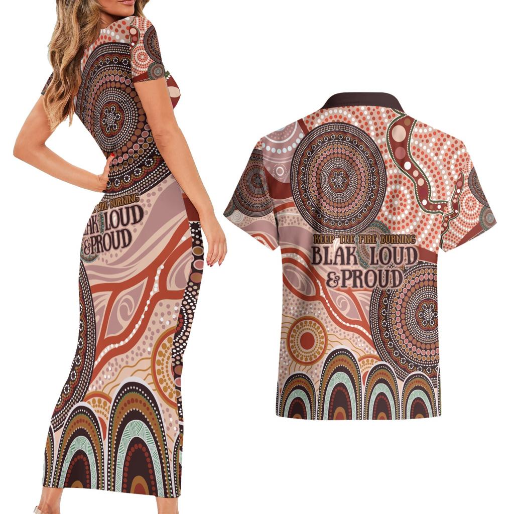 Generational Warriors NAIDOC 2024 Couples Matching Short Sleeve Bodycon Dress and Hawaiian Shirt Make a Fire Indigenous Cultural Spirit