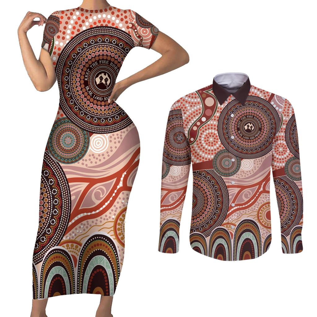 Generational Warriors NAIDOC 2024 Couples Matching Short Sleeve Bodycon Dress and Long Sleeve Button Shirt Make a Fire Indigenous Cultural Spirit