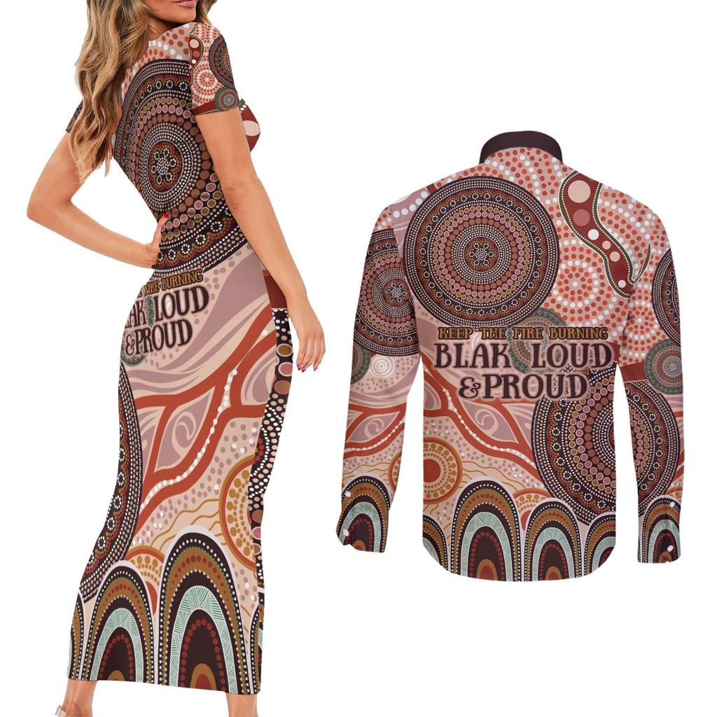 Generational Warriors NAIDOC 2024 Couples Matching Short Sleeve Bodycon Dress and Long Sleeve Button Shirt Make a Fire Indigenous Cultural Spirit