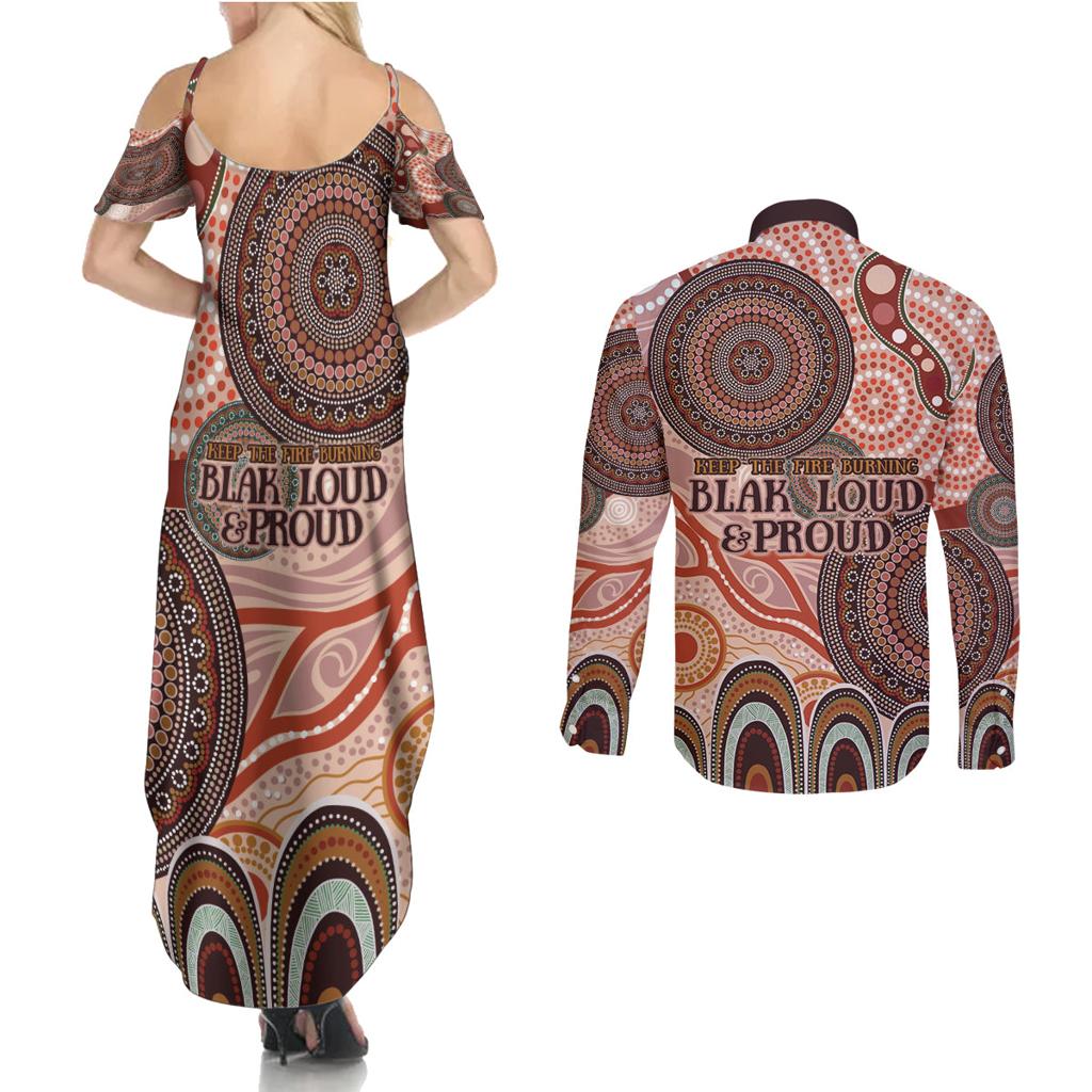 Generational Warriors NAIDOC 2024 Couples Matching Summer Maxi Dress and Long Sleeve Button Shirt Make a Fire Indigenous Cultural Spirit