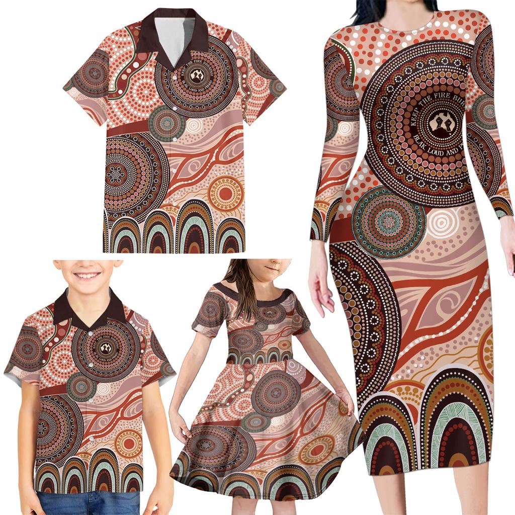 Generational Warriors NAIDOC 2024 Family Matching Long Sleeve Bodycon Dress and Hawaiian Shirt Make a Fire Indigenous Cultural Spirit
