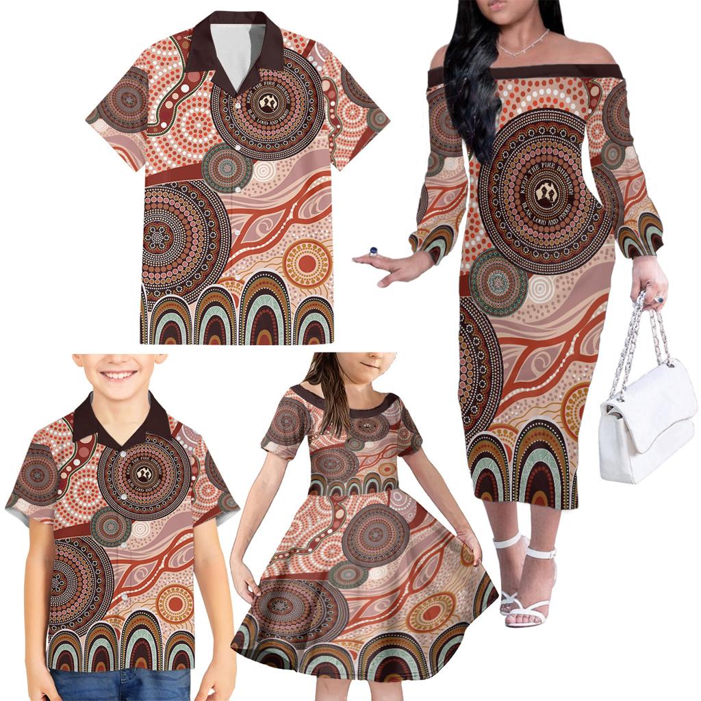 Generational Warriors NAIDOC 2024 Family Matching Off Shoulder Long Sleeve Dress and Hawaiian Shirt Make a Fire Indigenous Cultural Spirit