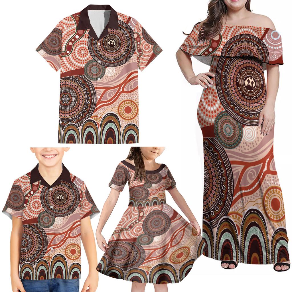 Generational Warriors NAIDOC 2024 Family Matching Off Shoulder Maxi Dress and Hawaiian Shirt Make a Fire Indigenous Cultural Spirit