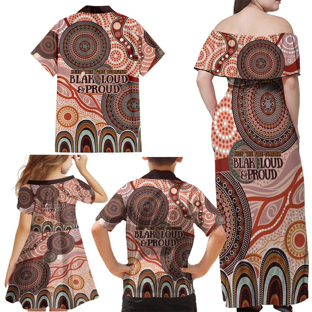 Generational Warriors NAIDOC 2024 Family Matching Off Shoulder Maxi Dress and Hawaiian Shirt Make a Fire Indigenous Cultural Spirit