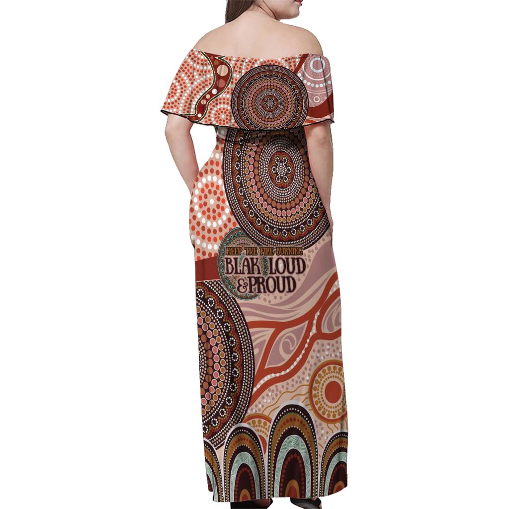 Generational Warriors NAIDOC 2024 Family Matching Off Shoulder Maxi Dress and Hawaiian Shirt Make a Fire Indigenous Cultural Spirit