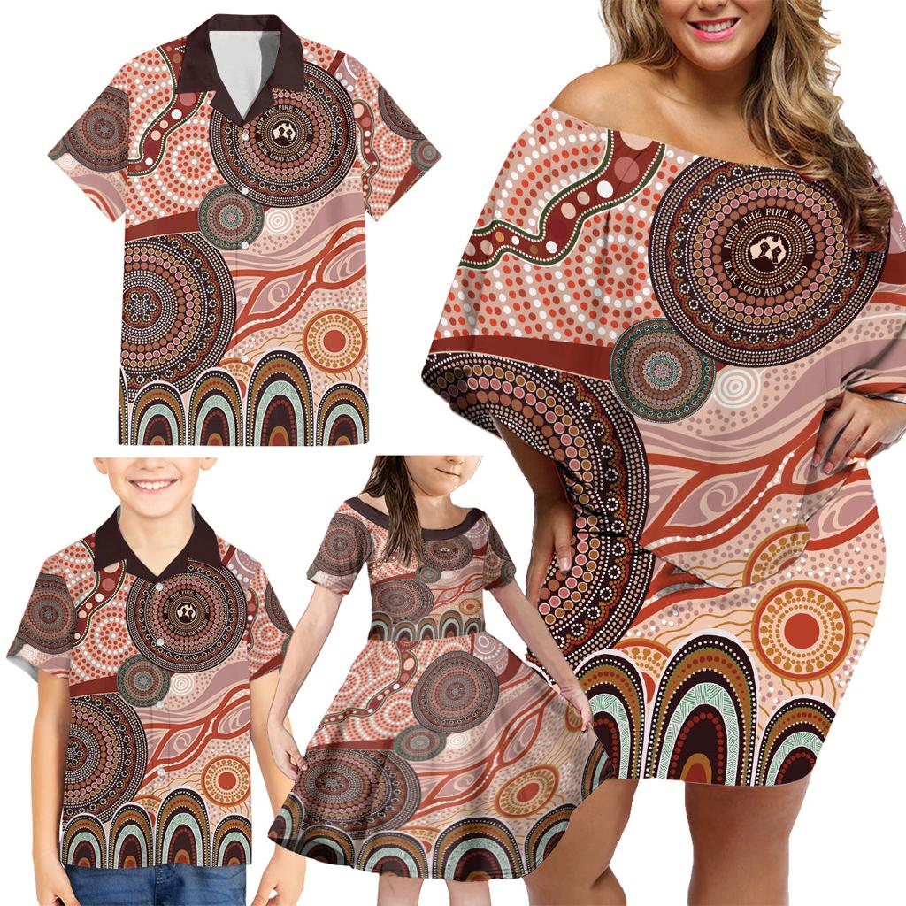Generational Warriors NAIDOC 2024 Family Matching Off Shoulder Short Dress and Hawaiian Shirt Make a Fire Indigenous Cultural Spirit