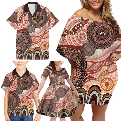 Generational Warriors NAIDOC 2024 Family Matching Off Shoulder Short Dress and Hawaiian Shirt Make a Fire Indigenous Cultural Spirit