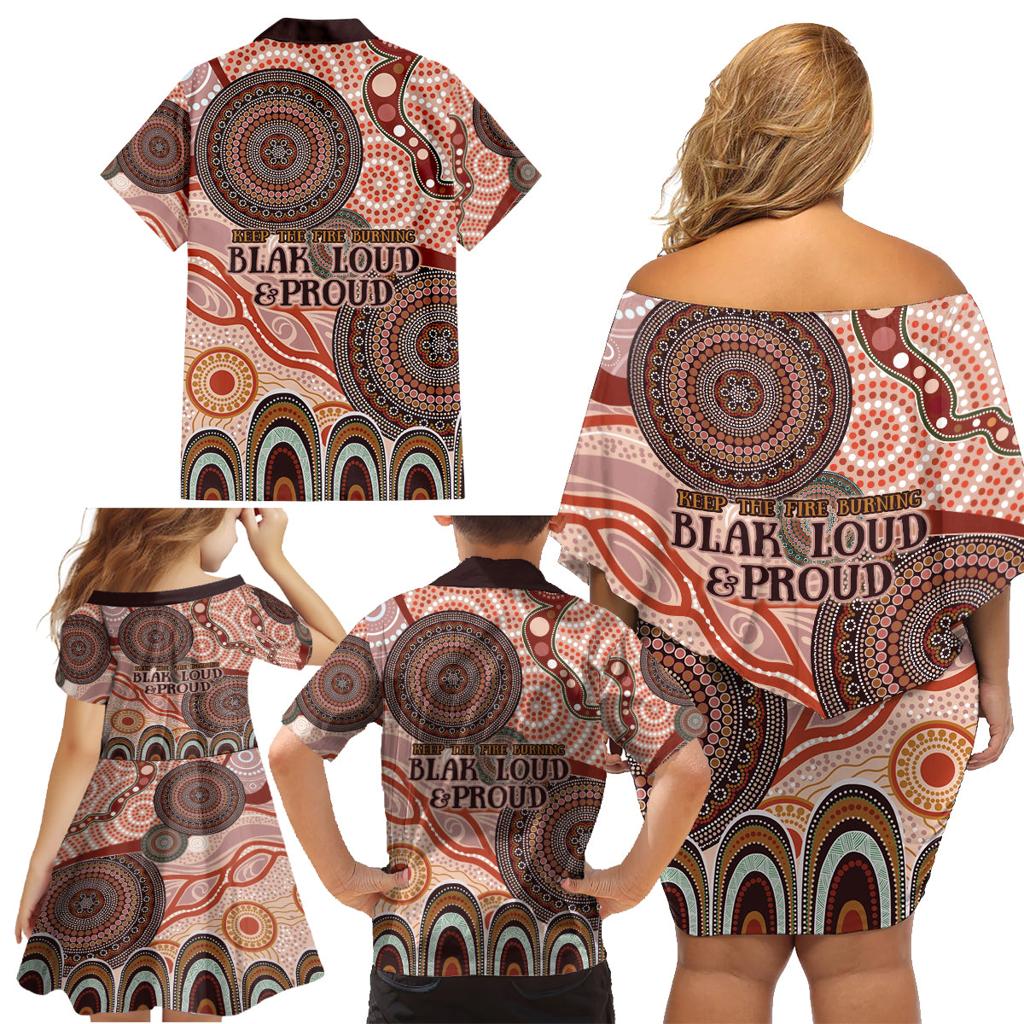 Generational Warriors NAIDOC 2024 Family Matching Off Shoulder Short Dress and Hawaiian Shirt Make a Fire Indigenous Cultural Spirit