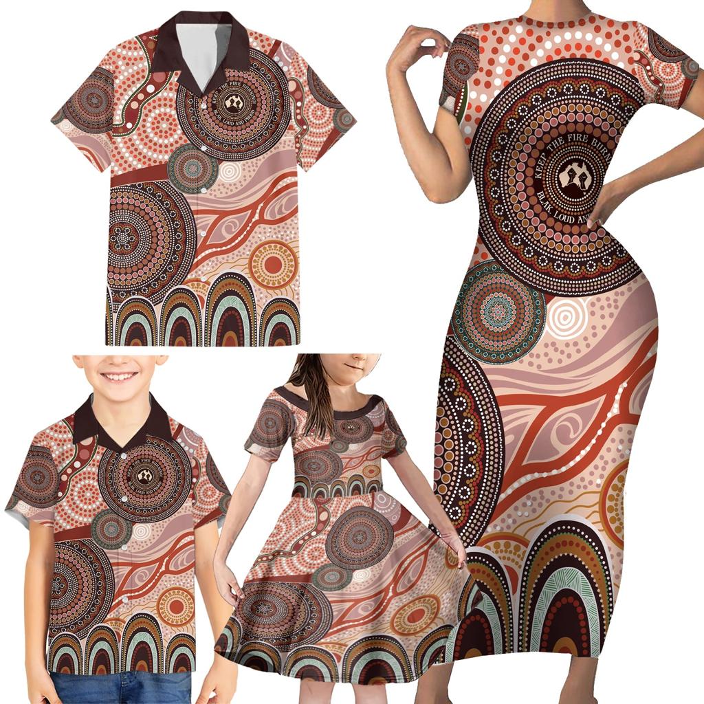 Generational Warriors NAIDOC 2024 Family Matching Short Sleeve Bodycon Dress and Hawaiian Shirt Make a Fire Indigenous Cultural Spirit