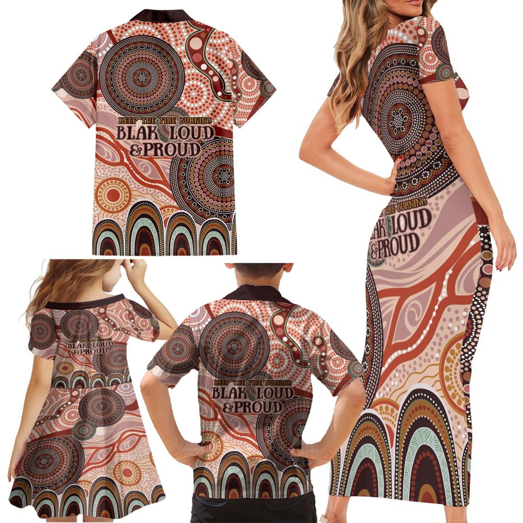 Generational Warriors NAIDOC 2024 Family Matching Short Sleeve Bodycon Dress and Hawaiian Shirt Make a Fire Indigenous Cultural Spirit