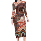 Generational Warriors NAIDOC 2024 Long Sleeve Bodycon Dress Make a Fire Indigenous Cultural Spirit